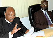 Murekeraho (left) and Rutayisire during the release of Senior Six exam results last Saturday. (Photo/J.Mbanda)