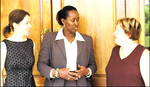 L-R: Maeve Marnell, Mrs. Kagame and Denise Kennedy chatting yesterday. (Photo J Mbanda)