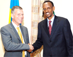 President Kagame and Mr Anders Nordstrom, Director General of the Swedish International Development Agency, after their meeting at Urugwiro Village yesterday. (PPU photo)