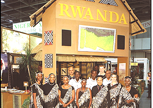 Rwandan exhibitors pose for a photo in front of their stand at last yearu2019s ITB-Berlin tourism trade fair, at which the country won the best exhibitor trophy. (Courtesy photo)