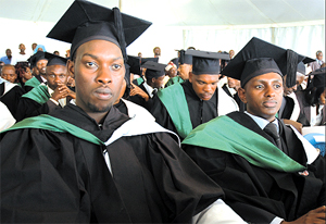 Graduands during yesterdayu2019s ceremony at Kigali Institute of Education. Several students under the Distance Learning Programme have missed graduation for the second time. (Photo / G. Barya)