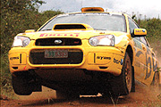 Rudy Cantanhede flies his machine on day three of the Mountain Gorilla Rally last year. Cantanhede will be looking to improve on his standing during the Pearl of Africa rally.