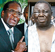 ZANU pf  President Robert Mugabe (L) and  MDCu2019s  Morgan Tsvangirai (R).
