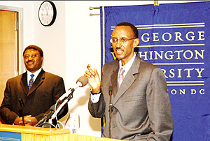 President Paul Kagame pictured during a previous visit to George Washington University. The President gave the Keynote address at the Summit of Higher Education in Washington DC Tuesday. (File photo).