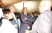 Monique Nsanzabaganwa, Commerce Minister (L)   Remi Olowude, the Executive Vice Chairman Industrial General Insurance, a Nigerian insurance company and James Musoni, Finance Minister having a chat after addressing a press conference in Kigali. (Photo/G.Ba