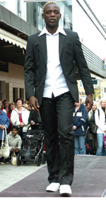 ON THE CATWALK; Bobo Bola posing before penning a three-year deal with Umbro.