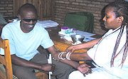 Blind man testing  for HIV/AIDS.