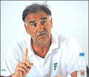 GOING FOR A WIN: Tucak Blanko addressing the press yesterday at Ferwafa headquarters. (Photo/ E. Mucunguzi).