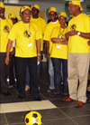 Rwanda MTN Chief Executive Officer Thembe Khumalo launching the 2010 World Cup sponsorship campaign on Friday
