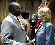 Minister Musoni sharing a light moment with Kortmann. (Photo / E. Mucunguzi)