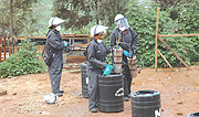 FIGHTING MALARIA : taskforce spraying chemicals to kill mosquitoes.