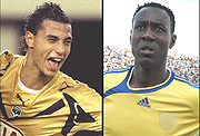 MISSING FOR Morocco: Marouane Chamakh (L) and Rwandau2019s captain:  Olivier Karekezi (R).