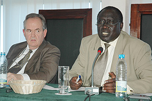 Karugarama and one of the participants of the International Judicial Conference at Hotel des Milles Collines.