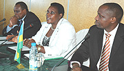 L-R: Ignace Rusenga of IFC,Education  Minister Daphrose Gahakwa and BRD head Theogene Turatsinze. (Photo/ J .Mbanda).