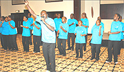 David Maniraguha in front leading Narabatuwe song. (Photo Innocent Rwabuhungu).
