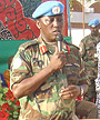 Gen Karenzi Karake addressing the Rwandan contingent in Darfur during Liberation Day celebrations.