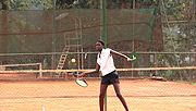 Rwandau2019s seed three Gisel Umumararungu on her way to win the first leg of CAT U-14 tennis finals held yesterday at Cercle Sportif, Rugunga. (Photo: /E. Mucunguzi).
