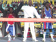 Pascal Sibomana (L) after being named the winner in a  recent local competition. (Photo file).