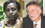 Rosemary Museminali (L), the Minister of Foreign Affairs and Cooperation, signed on behalf of Rwanda. Christian Clages(R), the German envoy signed on behalf of the German Government.
