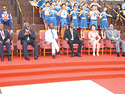 Rwandan delegation at the flag raising ceremony at the Olympic village in Beijing yesterday. Centre is Rwandau2019s ambassador to China Amb. Ben Rugangazi.(Photo/ B. Mugabe)