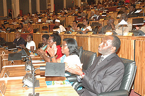 Members of the just dissolved Parliament being addressed yesterday. (Photo/ G.Barya)