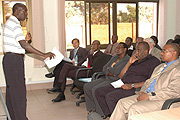 The  Minister of  Public Service and Labour, Hon. Anastase Murekezi addressing participants. (Photo/ G.Barya)