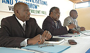 (L-R) Head of Social Sciences Department Jean Leornard Buhigiro, Prof. George K Njoroge rector KIE and Dean faculty of Social Sciences and Bussiness administration. ( Photo/G.Barya).