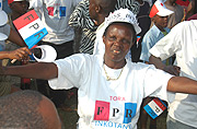 IN THE MOOD: An RPF loyalist during the start of the campaigns in Kigali yesterday. (Photo/ G. Barya).