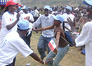 PARTY TIME!  Supporters of the RPF had time off for fancy dance strokes during a campaign rally at Karuruma in Gasabo district. (Photo/ E. Musoni).