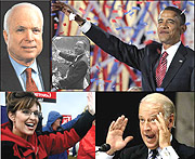 From top left: McCain  to address Republicans, Luther King on 28th August 1963 is echoed by Obama on 28th August 2008, Sarah Palin,an ex-beauty queen  and McCainu2019s potential VP and Joe Biden, Obamau2019s VP with a lot of experience in international relations.