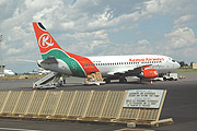 A Kenya airways aircraft at Kigali International airport in 2007.
