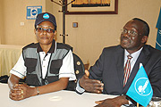 Amb. Lazarus O. Amayo the Head of COMESA observer Mission (R) and the Mission Coordinator Lucie Kasanga talk to the Press at Serena Hotel. (Photo J. Mbanda).