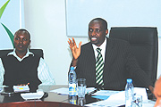Antoine Rutayisire Manzi,Director of the Entrepreneurship Department and Thu00e9ogene Turatsinze Managing of Director BRD. ( Photo/ G. Barya)