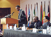President Paul Kagame addressing the Tripartite Summit in Kampala. The high-level summit was to provide a platform for 26 African countries to discuss and make decisions on areas that enhance integration. (PPU Photo)