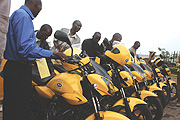 WOW: Some of the MTN distributors admire the brand new motor cycles the company gave them in appreciation for their dedication