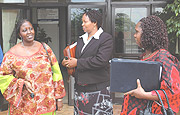 L-R: Jaquelline Bakamurera, grace Bunyoye and Agnes Nyirandabaruta after the talk show at Telecom House. (Photo/ J Mbanda).