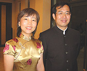 Chinese Ambassador to Rwanda,Sun Shuzhong (R) during the  October 1 China independence celebrations in Kigali. (File photo)