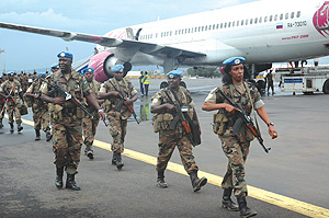 HOME SWEET HOME:  The last batch of the 51st Battalion on arrival from peacekeeping mission in Darfur at Kigali International Airport( Photo/ J. Mbanda)
