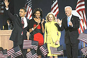 Joy ... President elect Barack Obama, his wife Michelle, Vice-President elect Joe Biden and his wife Jill.