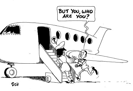 A man and woman were Wednesday arrested by airport security operatives at Kigali International Airport and taken to Remera Police station after one masqueraded as a Rwandair Express worker in order to leave the country without passing through immigration.