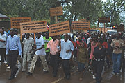 Rwandans march in protest against  Rose Kabuyeu2019s arrest. (Photo/G.Barya).