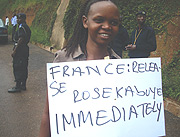 A lady in Kigali Protesting Rose Kabuyeu2019s arrest. (Photo/ R. Mugabe)  