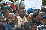 Demonstrators protest Rose Kabuyeu2019s arrest. (Photo/G.Barya).