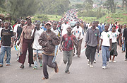Protesters walking towards the German Radio station.
