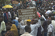 Members of the business community took to the streets to protest Ms kabuye's arrest. (Photo/G.Barya).