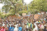 Thousands protesting  against Rose Kabuyeu2019s arrest (Photo/ Fred Munyarubuga). 