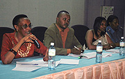 L-R: Marie Immaculee Ingabire, Maxim Rwendeye, Christine Tuyisenge and Rose Muhisoni during the live talk show. (Photo/ J Mbanda)