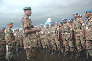 General Kabarebe addresses  troops on their arrival at Kigali International Airport from Darfur. (Photo File).