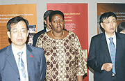 Chinese Ambassador Sun Shuzhong, NURCu2019s Fatuma Ngangiza and CPAFFC President Chen Haosu. (Photo / S Nkurunziza).
