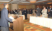 President Kagame addressing members of the Rwandan diaspora community at a past event. (File photo).